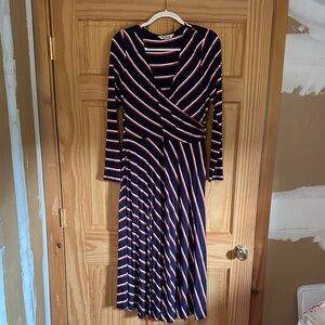 Talbots Long Sleeve Dress with Navy and Red Stripes